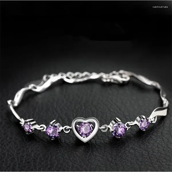 Braccialetti di collegamento Braccialette Sliv Sweet Heart Bracciale Ametista per le donne gioielli a mano Crystal bianco viola