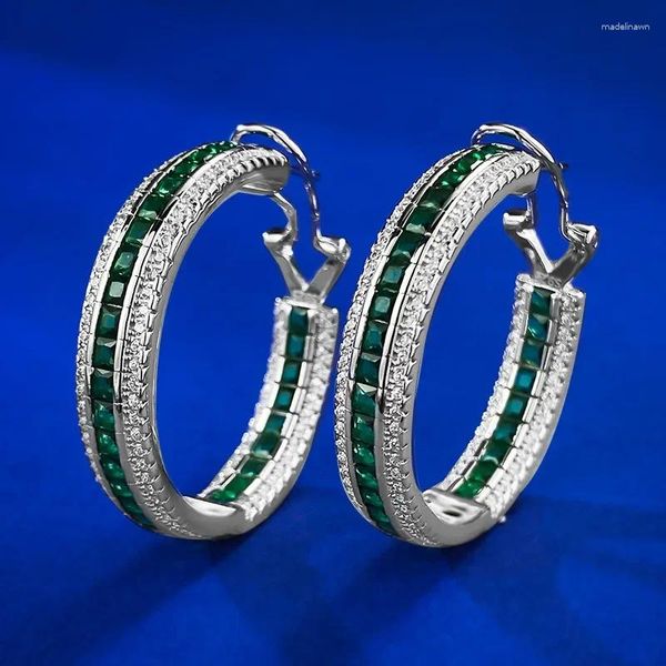 Bolzenohrringe Springlady Vintage 925 Sterling Silber Emerald High Carbon Diamant Edelstein -Hoop für Frauenfeinschmuck