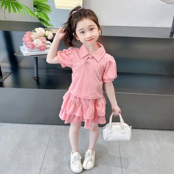 Set di abbigliamento Girls Casual Girls Short Short Shirt Signe 2 pezzi Suit Big Kids Fashion Pink Sportswear Outfits 5-14 anni