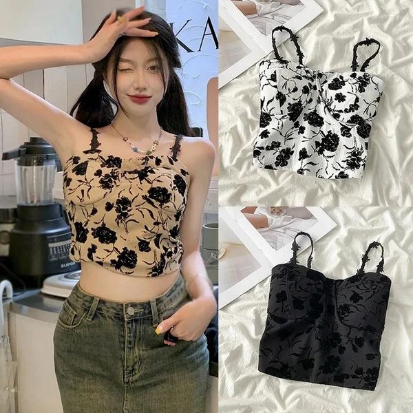 Tank da donna Chic Floral Print Top Fashion Camis Corea Slim Crop Crop Crop Off Corset Summer Women Sling 2024