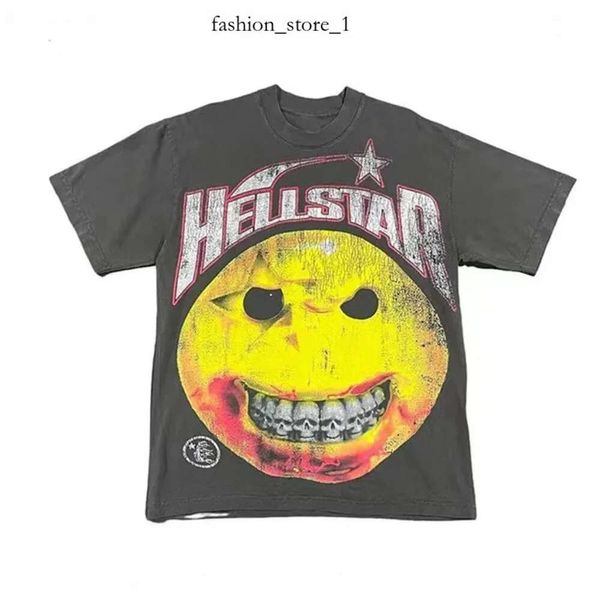 Hell Star Designer короткая рубашка мужская плюс футболка Рэппер Wash Grey Heavy Craft Unisex Chort Elive Tshirts Tops High Street рубашка Cortezs Mens Mens Hip Hop Clothing 790