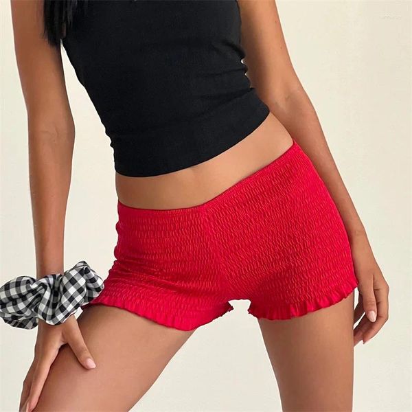 Frauen Shorts Frauen smocked Casual Elastic Taille Trusled Short Hosen Sommer Skinny Safe Kawaii Y2K Bloomers Loungewear