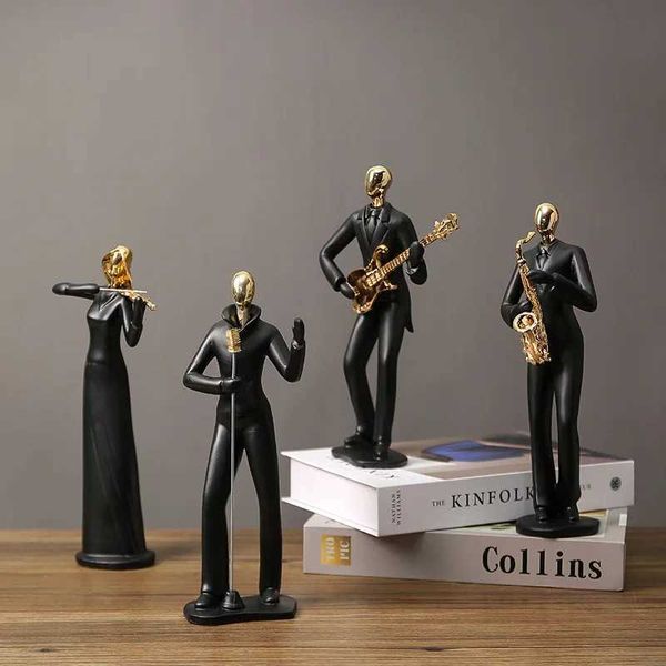 Dekorative Objekte Figurenharzband Abstrakte Figur Statue Musikcharakter Nordic Art Dancing Paar Skulpturen für Wohnzimmer Home Dekoration T240505