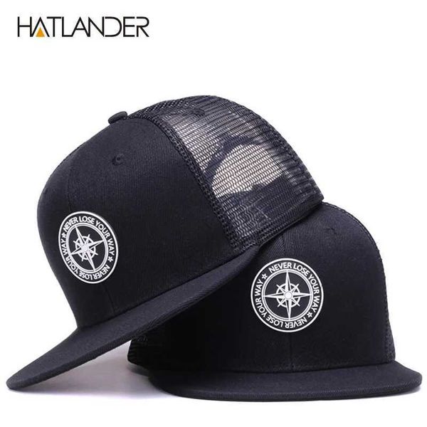 Caps de bola hatlander masculino original chapéu de beisebol preto snap chapéu de alta qualidade chapéu de hip -hop 6 painel bone malha de cartão hat t240429