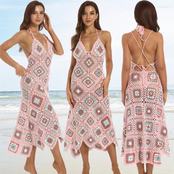 Kaftan Elbise Kadın Plaj Giyim Plajı 2024 Bikini Setleri El yapımı tığ işi Mayo Gelin Gelin Nedime Çizgisi Etek Katı Akrilik
