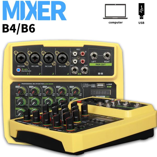 Kit b6 6 canal mixer de som para a conferência externa mixer de áudio USB Bluetooth Reverberation Audio Instrument Processor de carteira de som ao vivo carro