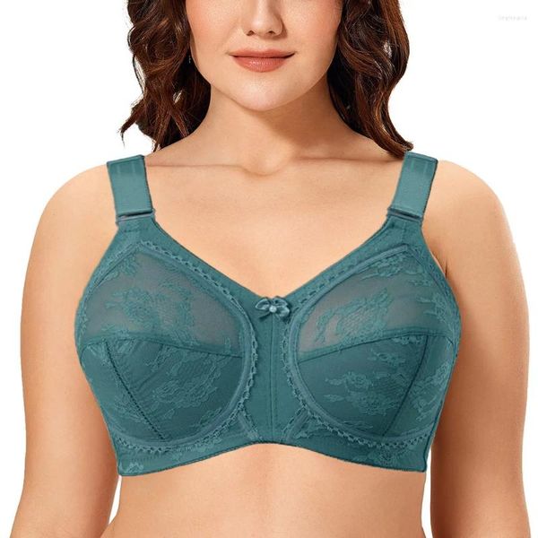 Reggiseni verdi e taglie forti in pizzo per donne copertura completa grande coppa wireless sottile minimizzatore sfoderato c d e f