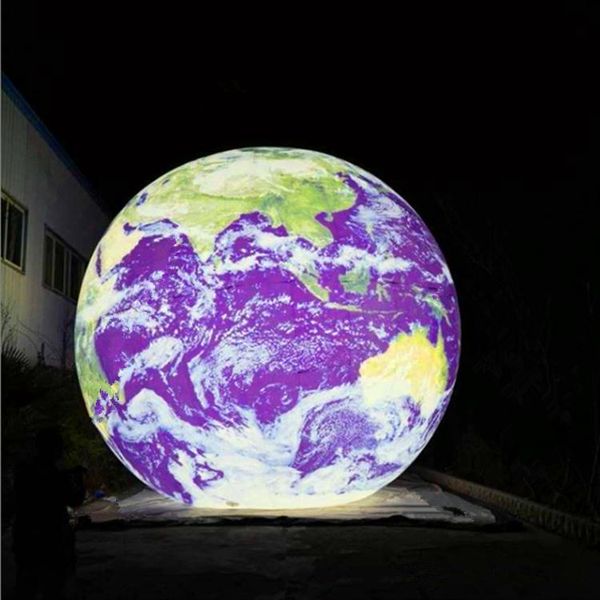 Atacado 5m de 16,4 pés de altura Inflatable Inflatables Earth Balloon com tira de LED para decoração de eventos em palco da cidade