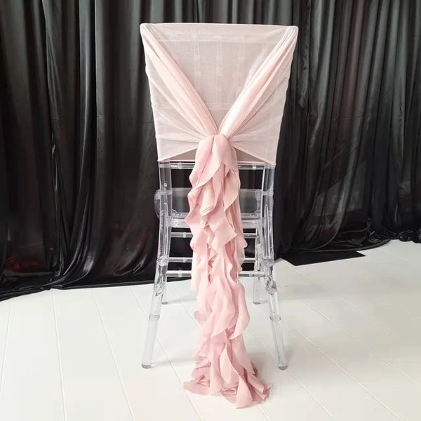 Capuz de malha e chiffon tampa de cadeira de travessa rosa rosa branco azul de casamento decoração 12pcs 240430