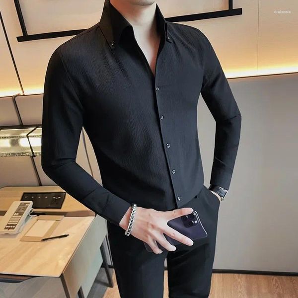 Camicie casual maschile 5 colori Autunno Business Autunno Indossa manica lunga Solido per uomini Abbigliamento 2024 Tutti Match Slim Fit Prom Tuxedo 4xl