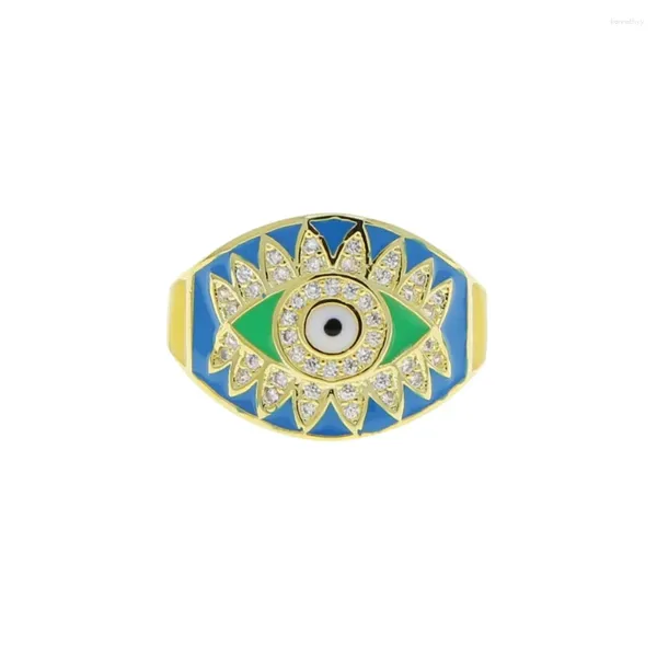 Ringos de cluster Lucky Eye Greenblue Turkish Evil Ring Copper Gold Color Dide para Mulheres Meninas Meninas Jóias de moda