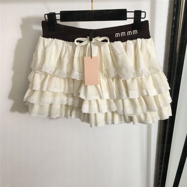 Vestido de saias bordadas de letra bordada para mulheres de renda de renda de cintura elástica vestido curto doce menina roupas de saia