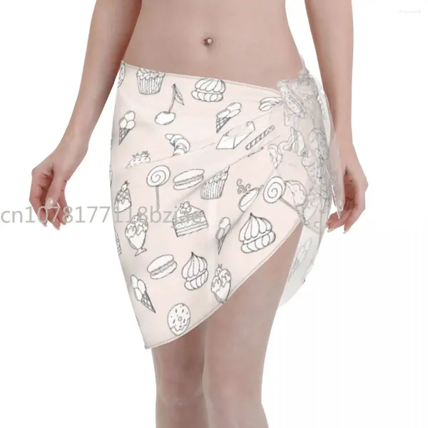 Cake Tea Women Beach Bikini Deck -Up -Wrap -Chiffon -Badebekleidung Pareo Sarong Beachwear Freizeit UPS Röcke Badeanzug
