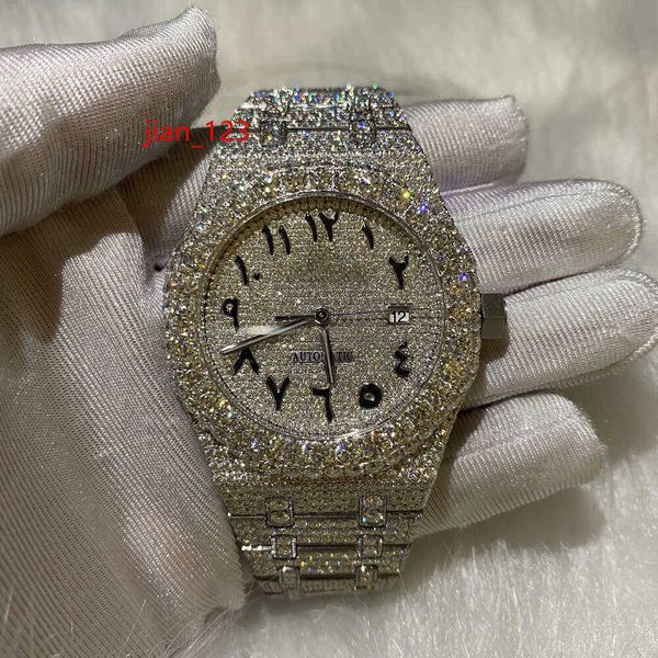 Hochwertige Moissanit Diamond Uhren vereisere VVS Moissanit Hip-Hop Mechanical Bust Down Arms Watch Watch