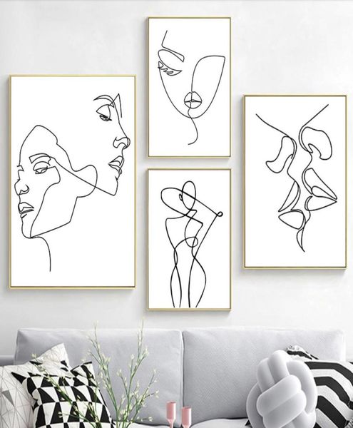 Figure minimaliste nordiche Linea arte sexy donna corpo dipinti di tela da parete nudo da parete disegnare poster decorazioni per soggiorno 5847988