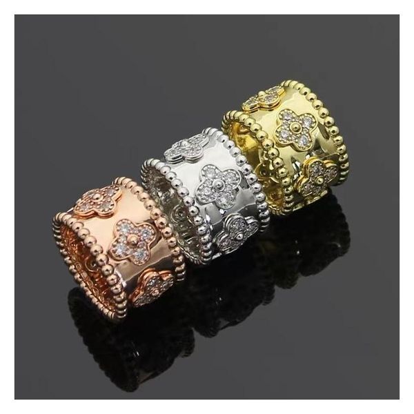 Rings Rings Luxury Four Leaf Coupé Ring Fashion Classic Wide Face Diamond for Women 18k Gold Designer di alta qualità Gioielli Dh3we Dh3we