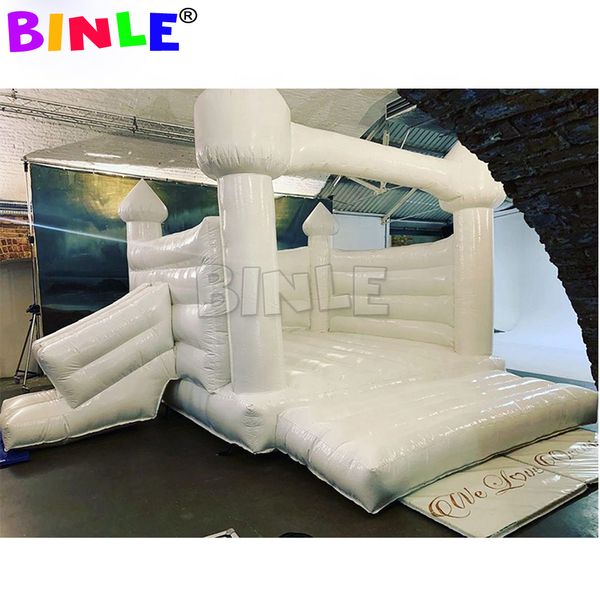 4,5 x 4 m (15x13,2ft) Full PVC Playland Hochzeit Weiß aufblasbares Bounce House mit Slide Jumper Bouncer Castle Jumping für Hochzeiten Hintergrunddekorationen