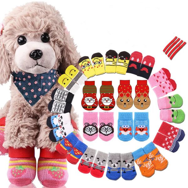 4pcsset Anti deslize Skid Bottom Puppy Puppy Dogs Knits Pet Socks