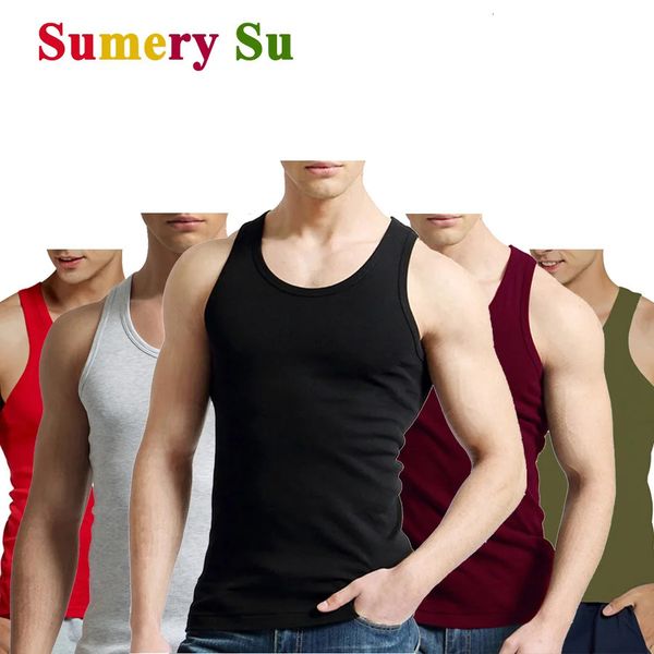 4 PCS/lote masculino Tops 100% algodão colete sólido macho masculino tops sem mangas respiráveis ​​Men slim casual menores de camiseta slim por atacado 240424