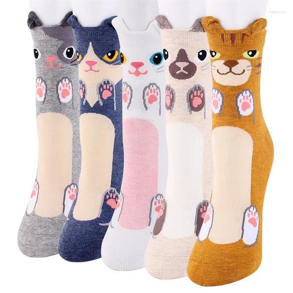 Women Socken 5pairs Frauen -Cartoon Baumwolle bunt tier gemusterte Damen Koreanischer Stil