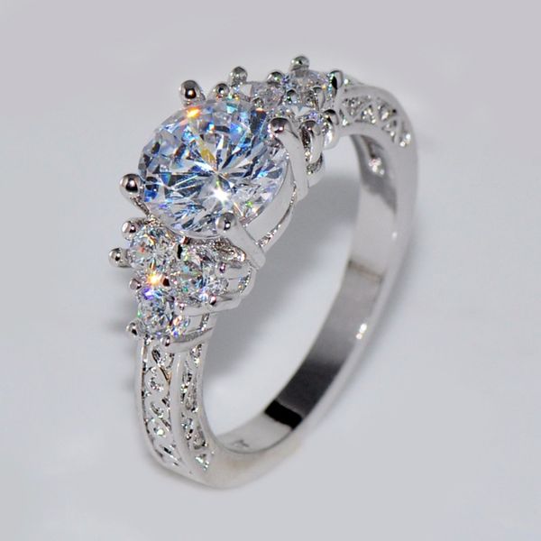 Moda fofa garotas brancas anel de casamento redondo de luxo 925 Sterling Silver Diamond Promise de anéis de noivado para mulheres 188k
