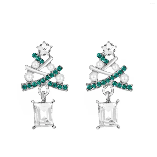 Brincos de garanhão para os ouvidos de natal com strass em forma de árvore criativa para festas de festas de festas de férias