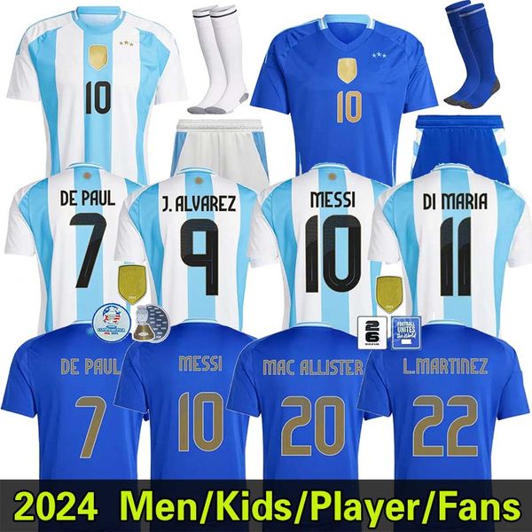 24 25 Arjantin 3 Yıldızlı Futbol Formaları 2024 Copa America Kupası Camisetas Messis Dybala di Maria Martinez de Paul Maradona Milli Takım Erkek Çocuk Kiti Oyuncu Futbol Gömlek