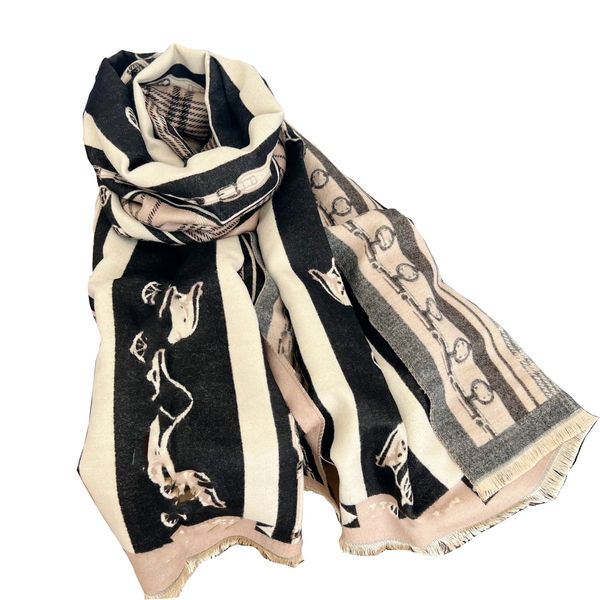 Luxury Womens Cashmere Jacquard Scarf di sciarpa francese di marca H Scarf Fashion Letter H Classic Scarf Shawl Scialle Border a strisce hijab Scianpa