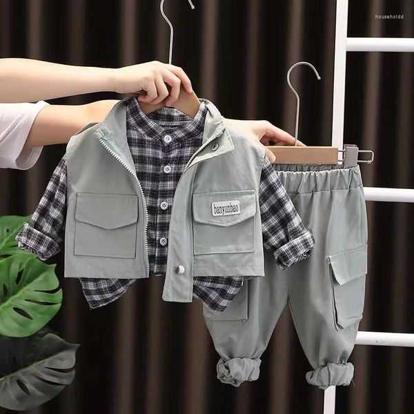 Kleidung Sets Kid Boys Herbst Anzug Spring Kinder koreanische hübsche Kleidung Baby Weste Hemd Hosen 3 PCs Junge Set Outfit