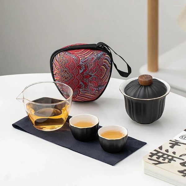 Tee -Sets Tianview Travel Tea Set One Topf Zwei Tassen Glasschnapp Cup Keramikurlaubsgeschenk tragbar