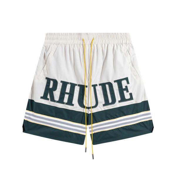 Rhude Men Breta de praia respirável Homens Mulheres Casual Mesh Trilha respirável de tamanho Rhude shorts de cintura shorts de cordão grátis para shorts pretos e brancos 007