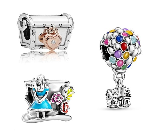 925 ciondoli in argento sterling per donne bracciale fai -da -te casa volante Alice Mad Hatter's Tea Party Love Lock Treasure Chewn Gioielli perle1397987