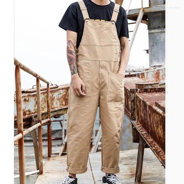 Мужские брюки мужчины Bib Solid Color Компания Joggers уличная одежда повседневная мульти -карманы подтягивает грузовые комбинезоны комбинезон