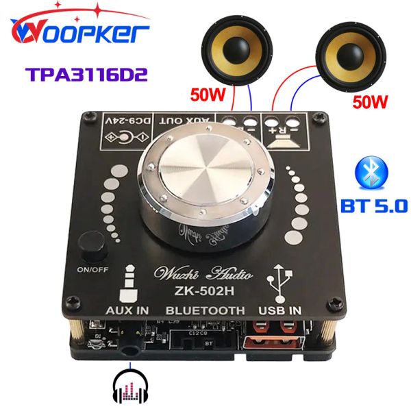 Verstärker Woopker Bluetooth 5.0 TPA3116D2 Digital Power Audio Amplifier Board 100WX2 50WX2 AMP STEREO HOME THEATRE Aux 502H 1002m 502m