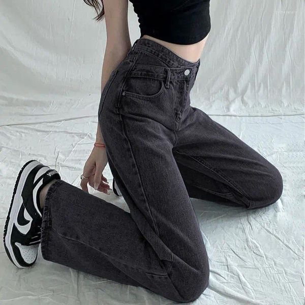 Jeans feminino Fashion Streetwear Leg Wide for Women Spring outono Cantura alta Casual Bagy Bagy Korean Vintage Straight Calças A808