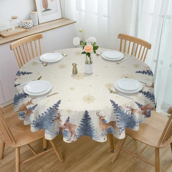 Tala de mesa de Natal Inverno Inverno Snowflake Elk Toca de mesa redonda Decoração de casamento à prova d'água Tampa de festa decorativa