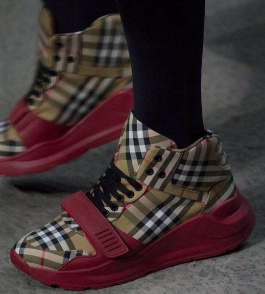 Vintage Check Cotton Sneakers Luxus gestreifte Designer Männer Frauen gestreifte Schuhe Schnürentrainer Plattform Casual Schuh Check getäfelte Trainer Berry Bur Bar Sneakers