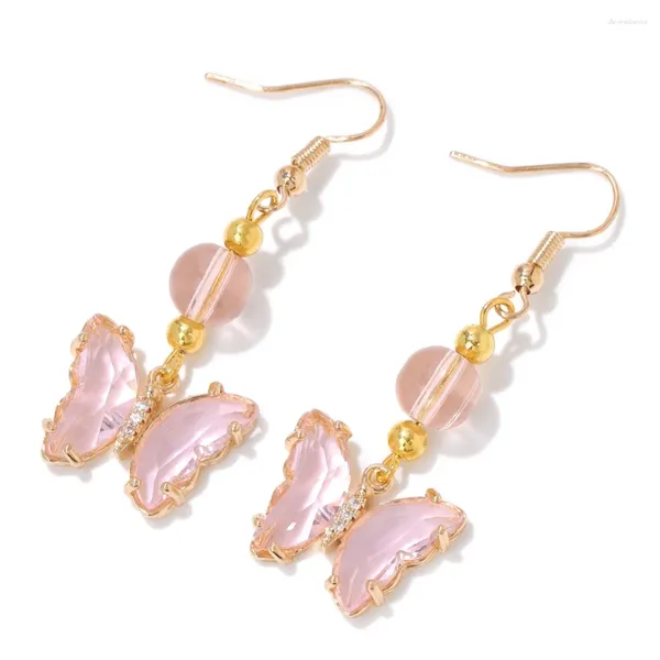 Dangle Ohrringe rosa Kristall Schmetterling Ohrring Bunte Glasperlen Drop Shining Party Schmuck Geschenk für Frauen Mädchen