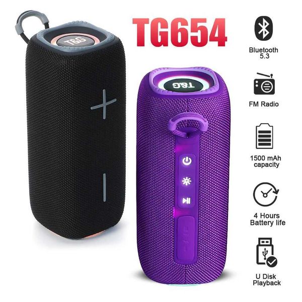 Tragbare Lautsprecher TG654 Bluetooth -Lautsprecher Portable TWS Wireless Subwoofer 16W Dual Bass FM Radio Aux TF USB Music Speaker J240505