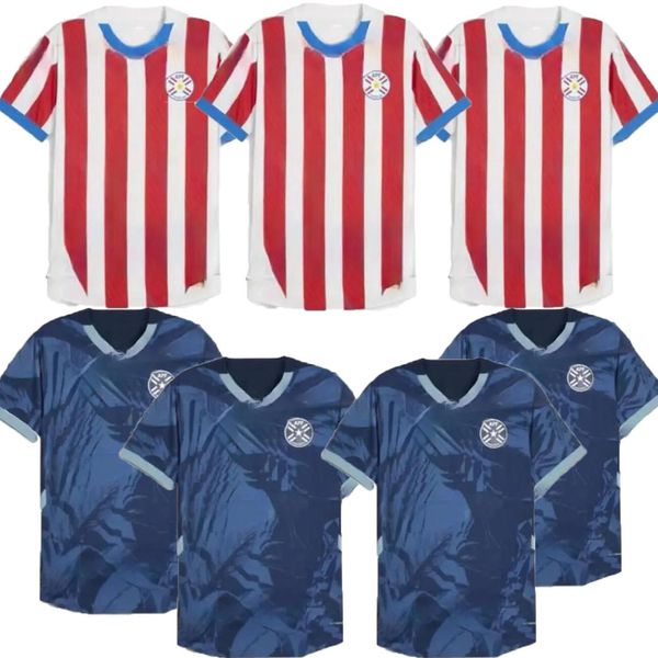 2024 Paraguay Futbol Forması 2025 Copa America Camisetas De Futbol Evde Futbol Gömlek 24 25 Ev Kırmızı Beyaz Uzak Koyu Mavi Erkekler Nefes Alabilir Futbol Gömlekleri