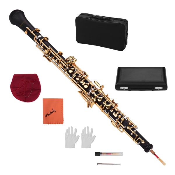 Handschuhe Muslady Professional C Key Oboe Semiautomatischer Stilwindinstrument mit Oboe Reed Handschuhen Lederparktasche