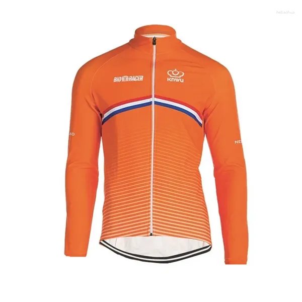 Giacche da corsa in bicicletta team jersey uomini uomini arancione a maniche lunghe inverno inverno sottile clother clother olandesi