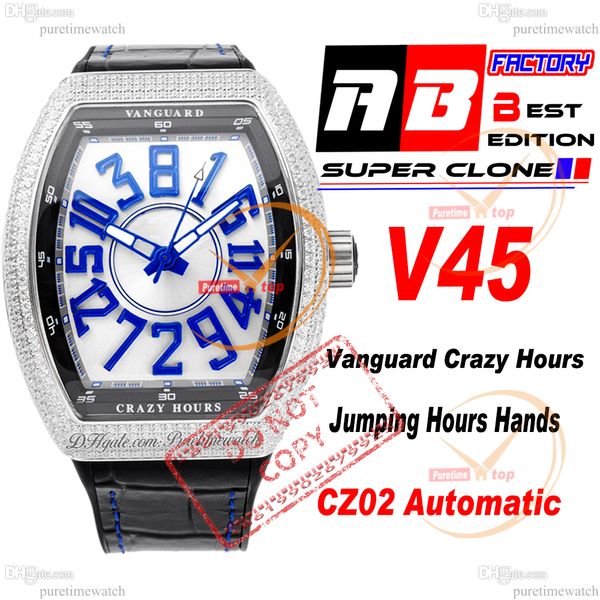 Vanguard Crazy Hours CZ02 Автоматические мужские мужские часы алмазы корпус белый циферблат 3D Blue Marker Marker