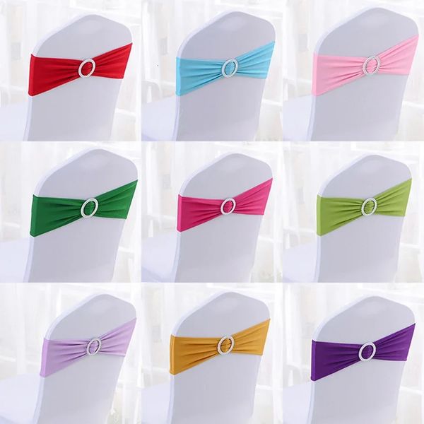 50pcslot Stretch lycra spandex cadeira capas bandas com deslizamento de fivela para decorações de casamento cadeira de atacado Sashes Bow 240430