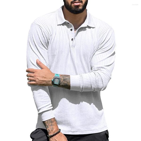 Camisas casuais masculinas na moda Trendy Khaki Slim Fit Fit Ritbed Stand Stand Collar Botão Tops Tops Polyester (M 2xl)