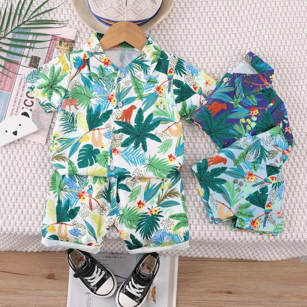 Kleidung Sets Baby Boys Kleidung Sommer Volldruck Blumenhemd Shorts 2 Stück Set Kleinkind Girl Hawaiian Style Outfit Kids Tracksan