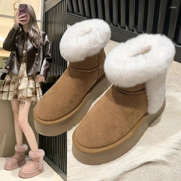 Botas de inverno mulheres chinelas de pele plataforma quente chinelos 2024 Pluxh short plangs home algodão sapatos de camurça mules