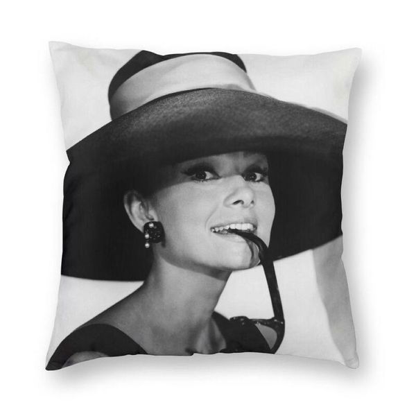 Almofada travesseiro decorativo legal Audrey Hepburn case decorativa 3D Tampa de almofada impressa lateral para sala de estar 3568