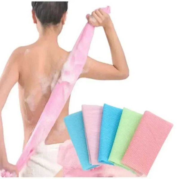 Bath Tools Acessórios Banho de esfoliação japonesa com nylon Toalha de chuveiro comprido Body Scrub Back Hydroterapy Massage Bathtub Tool Q240430