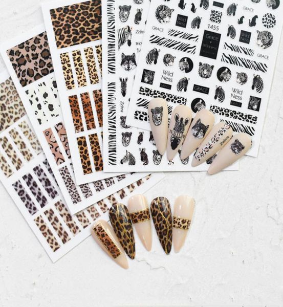 Stampa leopardo zebra Adesivi per chiodi 3D Tiger Tiger Testa Design sexy Nail art Design fai -da -te Decals di bellezza Tools8105743